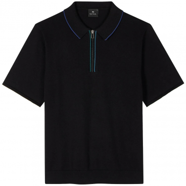 Knitted Cotton Zip Polo Shirt